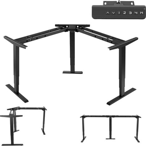 Cadre Bureau d'Angle Assis Debout à 3 Pieds, Pied Bureau Assis Debout Électrique 3 Moteurs, Réglable en Hauteur 60-125 cm, Charge Max. 125 kg pour Maison et Poste de travail, 4 Mémoires, Noir (1/5)