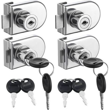 Lot de 4 serrures de sécurité doubles ouvertes en verre pour vitrine, convient pour portes en verre de 0,5 à 0,8 cm, clé séparée sans perçage, alliage de zinc avec 8 clés (1/4)