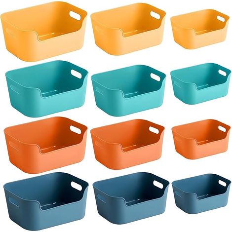 Panier de Rangement Boite de Rangement en Plastique Empilables Organiseur Panier Rangement avec Poignées pour Cuisine Salle de Bain Placard Étagère Douche Jouet (1/5)