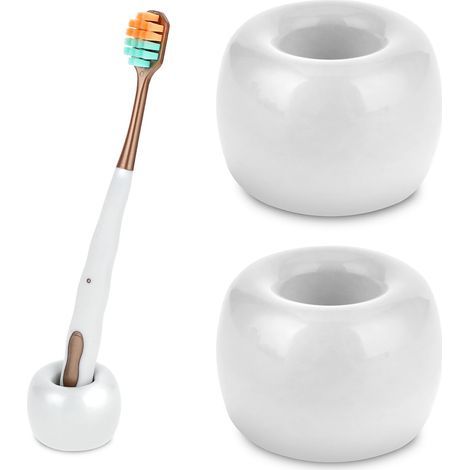 Lot de 2 mini porte-brosses à dents en céramique faits à la main pour rasoirs de salle de bain Blanc