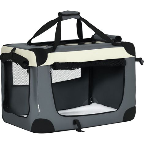 Sac de transport pliable gris noir, anse, 3 fermetures éclair, poche, coussin amovible, acier oxford polyester. (1/5)