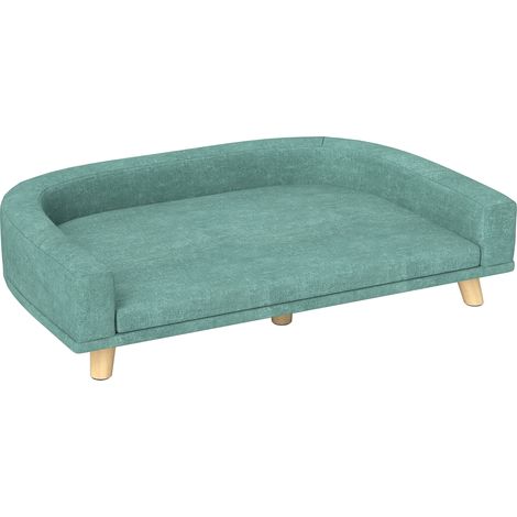 Canapé pour chien vert avec coussin, structure surélevée en bois, 98x67x25 cm, pour grands chiens (1/5)