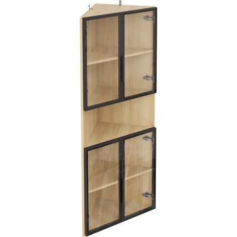Vetrina angolare in vetro LED 62 x 32 x 160 cm effetto rovere, MDF e vetro temperato (1/5)