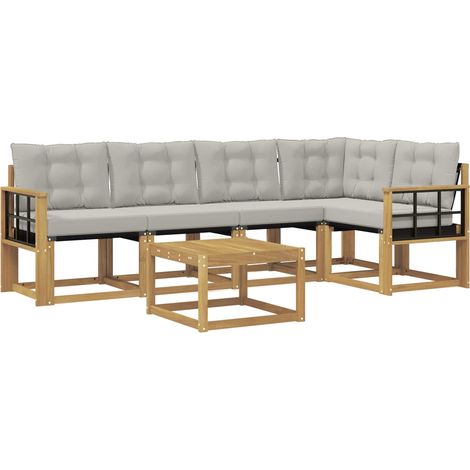 Outdoor Sofa Set with Cushion 6 pcs White and Light Grey vidaXL