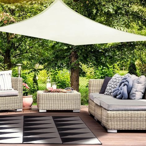 Voile d'Ombrage Imperméable en PES,Toile Parasol Protection Solaire et Rayons UV avec Œillets D et Cordes pour Patio Balcon Terrasse Camping Extérieur, 3x4 m, Beige (1/5)