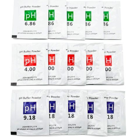 Lot de 15 sachets de solution tampon pH 4.00/6.86/9.18 – Précision ±0,01 pH – Pour étalonnage pH-mètre – Résiste à l'humidité