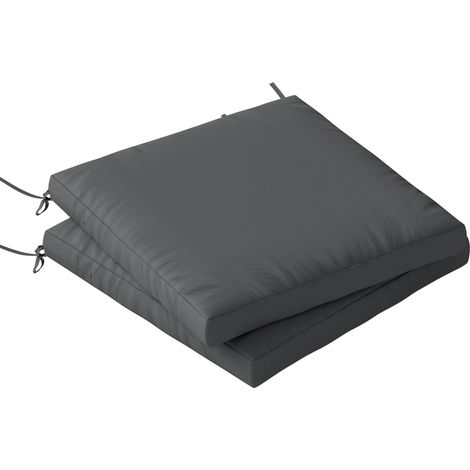 Outsunny 2Pcs Garden Chair Cushions, Waterproof Seat Pads, Dark Grey