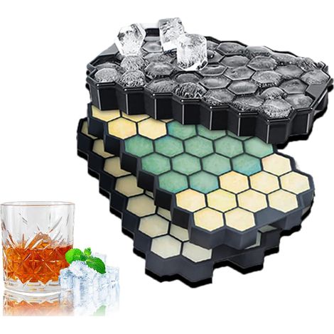 Bac à Glaçons en Silicone, Moule à Glaçons avec Couvercle - Moules à Glaçons pour Gelée Lait Jus - Noir (1/5)
