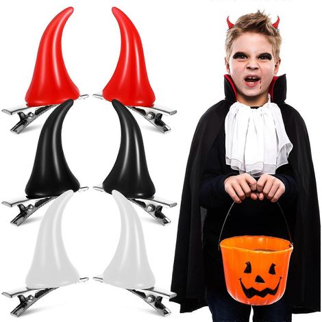 6er-Pack Haarspangen mit Dämonenhorn-Motiv, dekorative Alligator-Haarspangen, Halloween-Haaraccessoires, Cosplay-Accessoires-3.30X3.00X1.70CM-Multi (1/4)