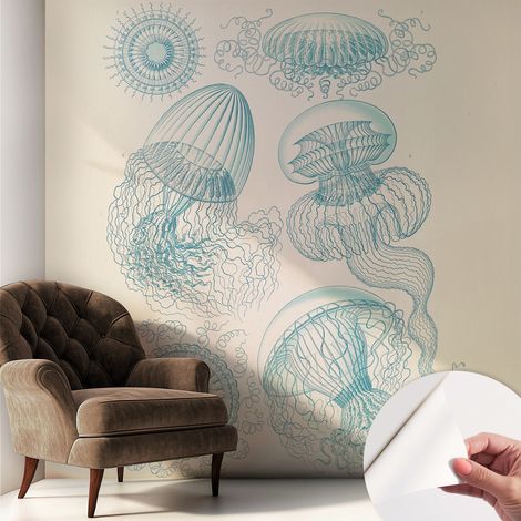 Papier peint autocollant avec imprimé pour cuisine facile à appliquer pour mur a motif Méduses marines 250x250 cm (1/5)