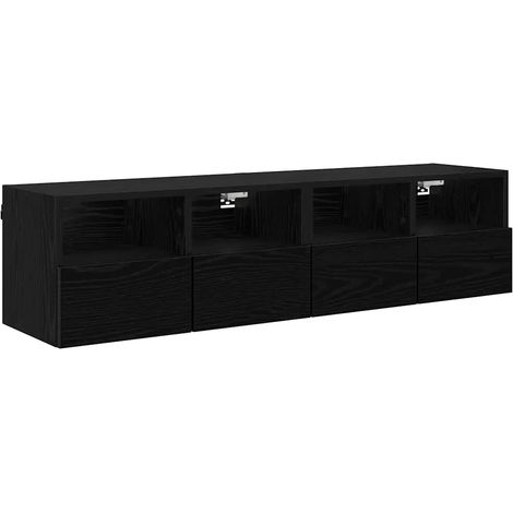 Lot de 2 meubles TV muraux rectangle épuré rangement pratique 60 x 30 x 30 cm en bois d'ingénierie noir (1/5)