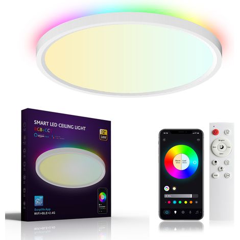 Plafonnier intelligent LED RGB+CCT 12 pouces 24 W C90-240V avec contrôleur sans fil et Bluetooth, double connexion, application mobile, commande vocale, 16 millions de couleurs. (1/5)