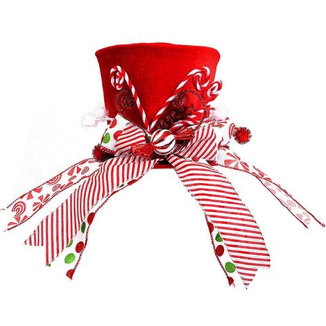 Sapin de Noël cime chapeau Collapsible Formal chapeau avec rayé ruban nœuds décoratifs sapin décoration chapeau pour la maison fête de fin d'année (1/5)