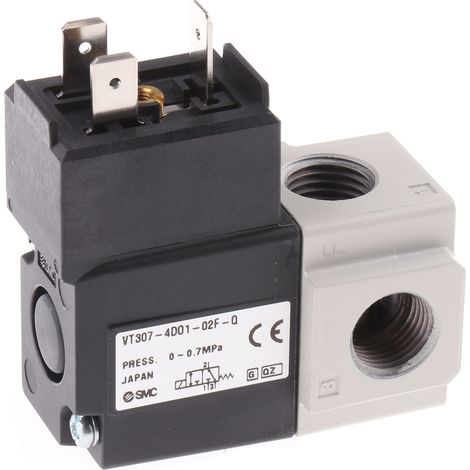 Electrodistributeur pneumatique SMC série VT307 fonction 3/2, Bobine/Bobine, G 1/4, 220V c.a. ( Prix pour 1 )