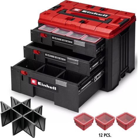Einhell E-CASE 3 Drawer Stackable Toolbox 3 Shallow Draws Toolbox Organiser 60kg (1/3)