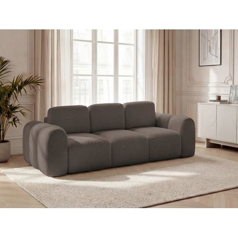 BOBOCHIC - Canapé droit convertible coffre 3 places MONTAIGNE tissu bouclette   Marron