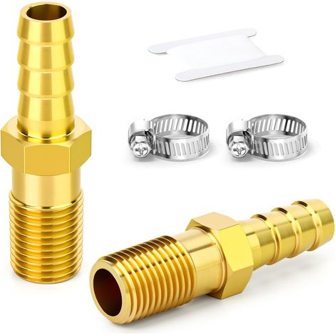 2 pièces raccord de tuyau en laiton à embout long, filetage mâle 1/4" BSP, longueur 10 mm cannelé - rallonge 50 mm cannelée connecteur droit carburant gaz eau air (1/5)