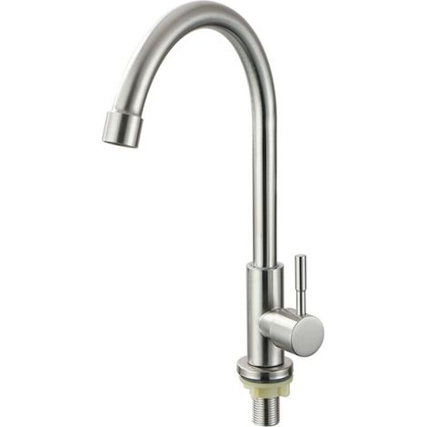 Single cold water kitchen faucet, 360° rotatable, single lever sink faucet, stainless steel (1/5)