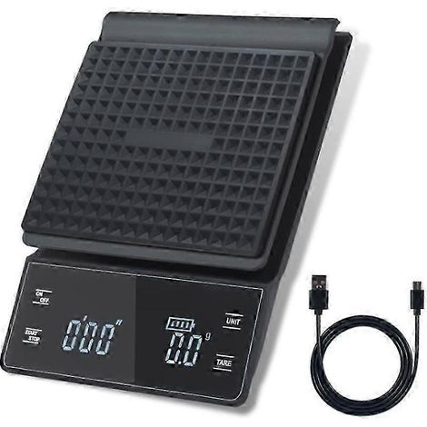 Balance de cuisine numérique haute précision 3 kg/0,1 g avec minuteur, idéale pour les cafetières à filtre et expresso. Écran rétroéclairé LED et lecteur de carte SD. WHBYV (1/4)