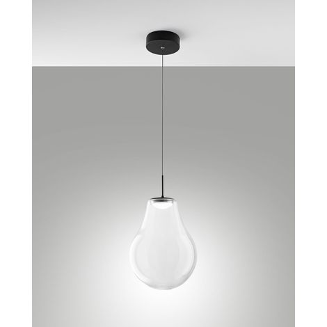 Lampada a sospensione Noa LED 14W 1510lm CCT 2700K-3000K-4000K, dimmerabile a step, struttura in metallo e vetro borosilicato, colore Trasparente