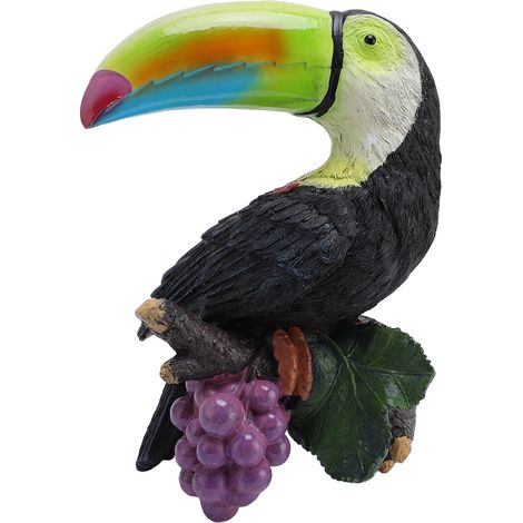 Hängende Tukan-Statue  Exotische tropische Gartenskulptur aus mehrfarbigem Kunstharz  Dekoration für Bäume, Rasen, Veranda, Terrasse (15 x 22 cm / 660 g)