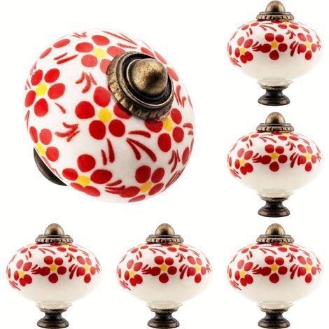Boutons de meubles, boutons de meubles vintage en céramique, boutons de commode, boutons de tiroir, poignées de porte, poignées de tiroir, poignées de commode avec vis de fixation (1/5)