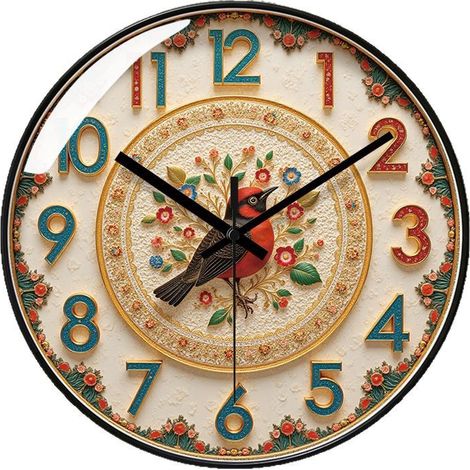 Horloge murale silencieuse, 30 cm (12 pouces), alimentée par piles, en plastique, convient pour la maison, le bureau et la cuisine. (1/5)
