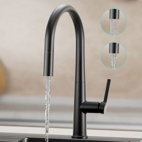 Noir Mitigeur de Cuisine avec Douchette Extractible - Mitigeur d'Évier avec 2 Modes de Sortie D'eau - Robinet Cuisine Extractible (1/5)
