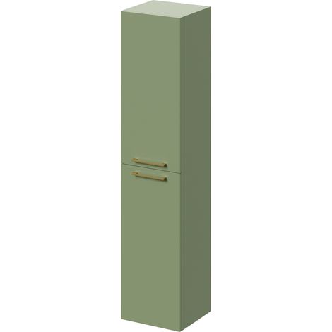 Napoli Olive Green 350mm x 1600mm Wall Mounted 2 Door Storage Unit - 350mm - Brushed Brass 160mm Handle