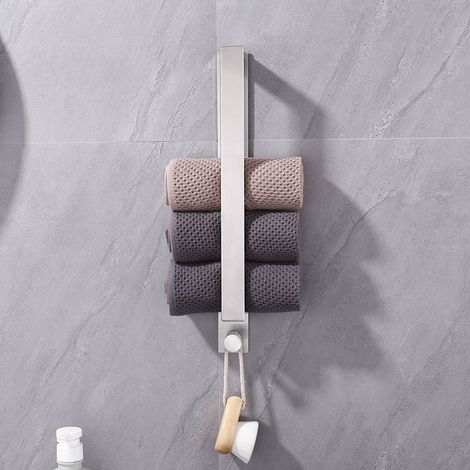 Handtuchhalter aus Edelstahl, selbstklebender Gästehandtuchhalter ohne Bohren, selbstklebender Badetuchhalter mit Haken für Badezimmer (40 cm, gebürstet) (1/4)