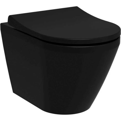 Vitra – Cuvette pour WC suspendu 70410836285 – Sans bride – Abattant Duroplast avec frein de chute – Noir mat – Dimensions 35x35.5cm (1/4)