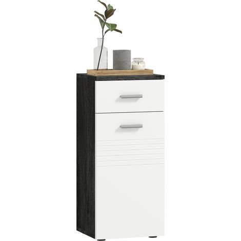 Mobiletto da bagno portatile con cassetto e armadietto in un unico pezzo, mobiletto salvaspazio in legno, armadietto per sala da pranzo, soggiorno, salotto, cucina, 35x30x77,5 cm, bianco e nero