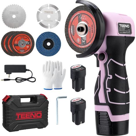 Teeno – Meuleuse d'angle sans fil 16.8V – Disque Ø 76mm – 2 batteries 2.0Ah – Moteur 19500 RPM – Pour découpe métal, bois, plastique