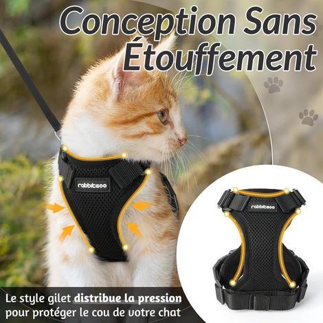 Harnais pour chat noir Rabbitgoo S, réglable et réfléchissant, gilet respirant avec laisse (1/5)