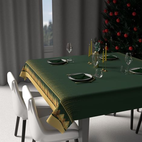 Nappe festive imprimée anti-tâches carrée 180x180 cm FORET, par Soleil d'Ocre