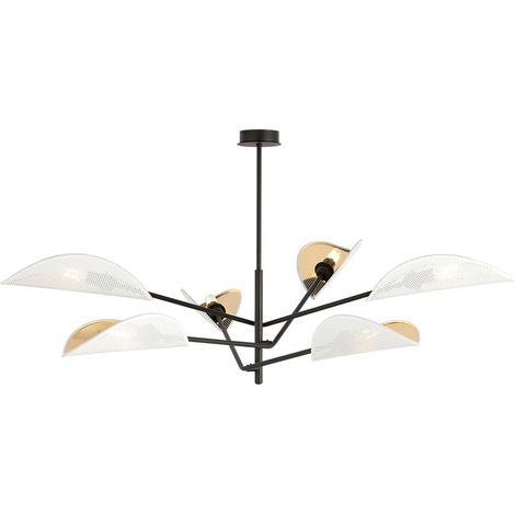 Lampada a Sospensione Vene, Acciaio verniciato a polvere, Tessuto, Nero, Bianco, Oro, 102x51x102 cm