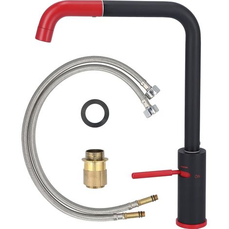 Rubinetto in ottone G/2 con rotazione a 360°, miscelatore per lavabo, rubinetto per lavabo con beccuccio lungo, rubinetto per acqua calda e fredda per bagno, cucina, hotel, classico rosso N.