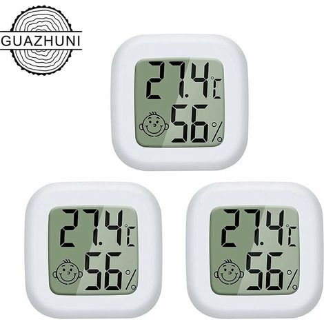 Green Mobility-Mini LCD Thermomètre Hygromètre Interieur Numérique, Température Humidité de Haute Précision Portable -50 ℃ 70 ℃ 10% 99% RH (Blanc) 3 pièces (1/5)