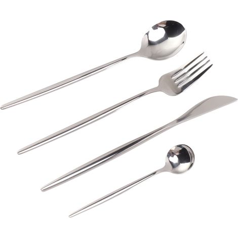 Set de 4 couverts polis miroir, ustensiles de table pour restaurant et maison, argenté (1/5)