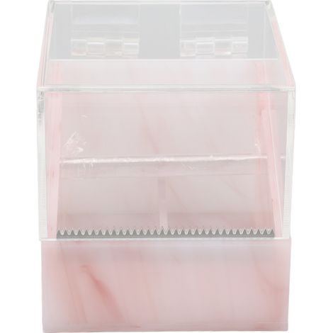 Distributeur de ruban adhésif pour faux cils à 2 compartiments, porte-ruban en acrylique avec couvercle transparent à rabat, rose texturé, idéal pour les salons de beauté. (1/5)