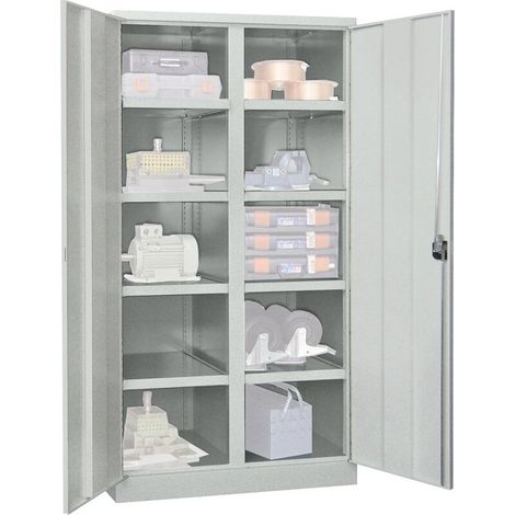 Pavoy Schwerlastschrank, Trennwand, 8 Fachböden a 200 kg Traglast, RAL 7035