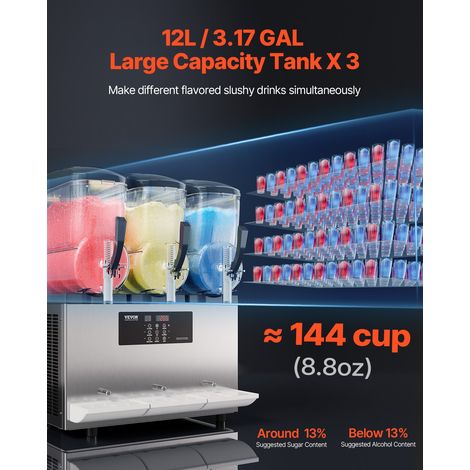 Machine à Granité Commerciale 3x12 L Triple Réservoir, Machine à Boissons Glacées en Acier Inoxydable de 144 Tasses, Distributeur d… (1/5)