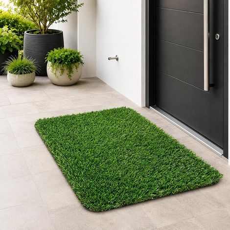 Tapis de porte en fausse herbe artificielle, paillasson de jardin, tapis d'extérieur 50 x 80 cm Tapis de jardin en gazon synthétique pour entrée, balcon, terrasse, imperméable, tapis décoratif (1/5)