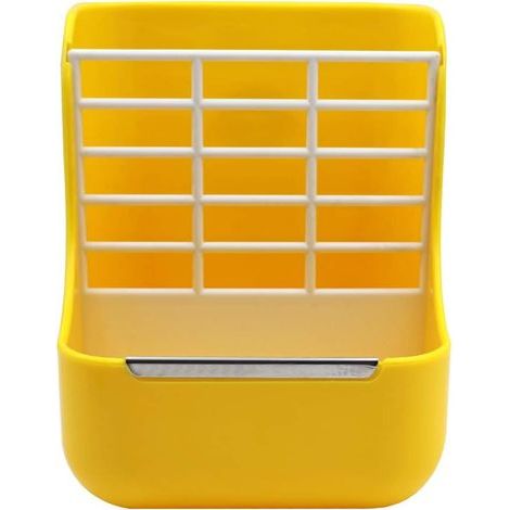 Mangeoire 2 en 1 pour animal domestique et châssis pour graminées pour lapins, chinchillas, cochons d’Inde, petits animaux, anti-morsure avec ensemble fixe (jaune) (1/4)