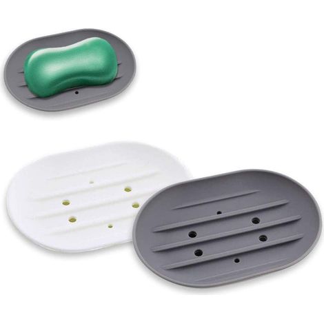 2 porte-savon en silicone pour salle de bain (blanc + gris)