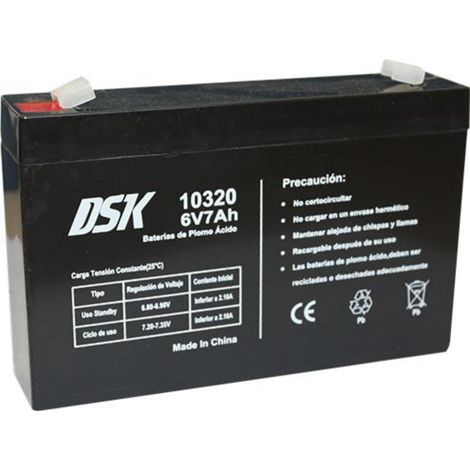 DSK 10320 - Batteria al piombo AGM ricaricabile sigillata 6V 7Ah. Ideale per auto e moto elettriche per bambini, scooter, sistemi UPS, sistemi di sicurezza.