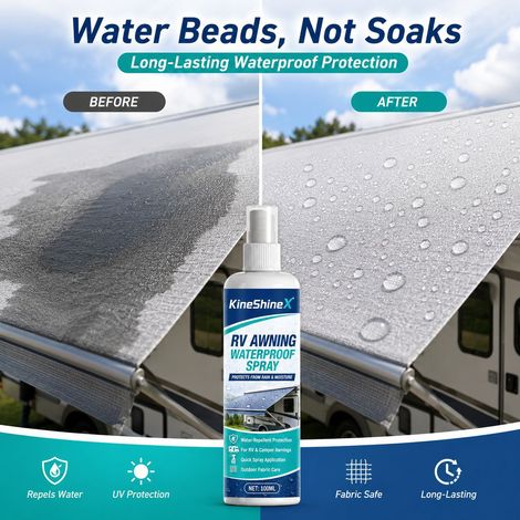 KineShineX Wohnmobil-Markisen-Imprägnierspray – Regen- und feuchtigkeitsabweisendes Schutzmittel für Outdoor-Planen, schnellhärtend (1/4)