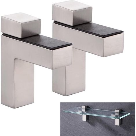 2 pezzi (nichel spazzolato), staffe metalliche regolabili per il montaggio a parete di 3 mensole in legno/vetro da 30 mm, morsetto per vetro, staffe per mensole in vetro, supporto (1/5)