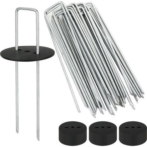 60 Pcs Piquet de Jardin avec Rondelle, Sardines de Fixation Bache avec 60 Rondelles, Piquet de Fixation Bache Anti Mauvais Herbe - 150 mm×3 mm (1/5)