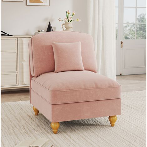 Canapé rose en chenille avec jupe amovible, coussin inclus et 2 styles décoratifs,78x83,5x93 cm (1/5)
